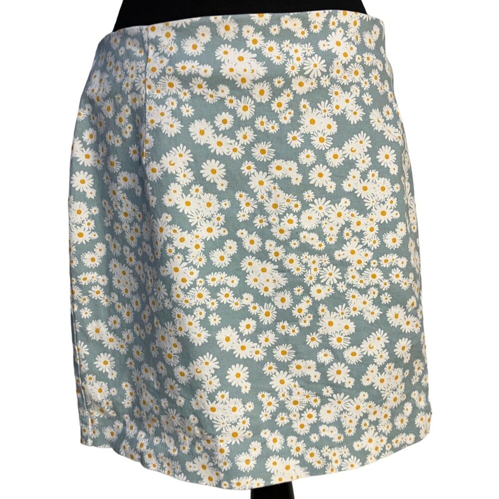 Wild Fable teal aqua Blue / White A-line mini daisy Skirt 14